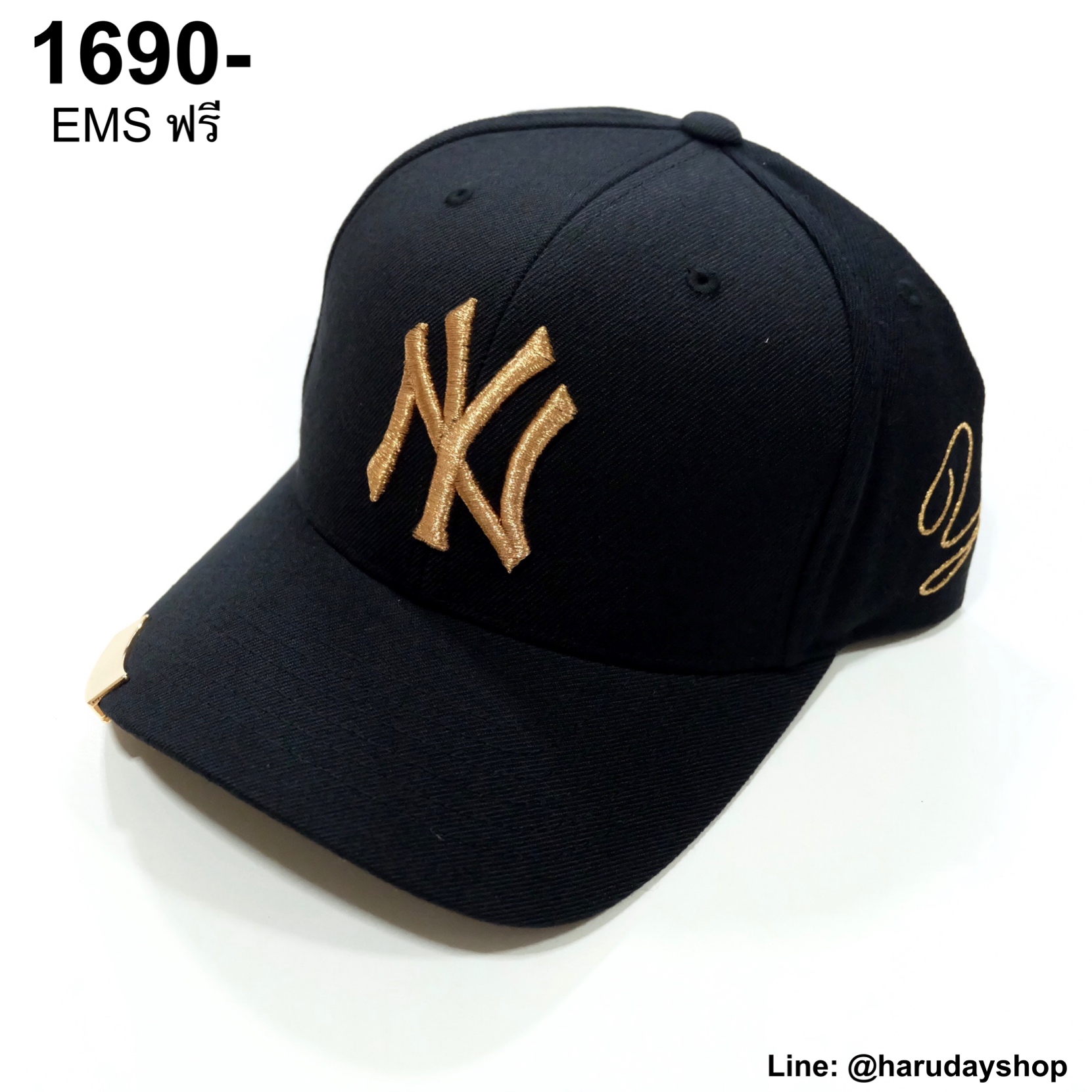 หมวก NY แบรนด์ MLB KOREA สีดำปักทอง