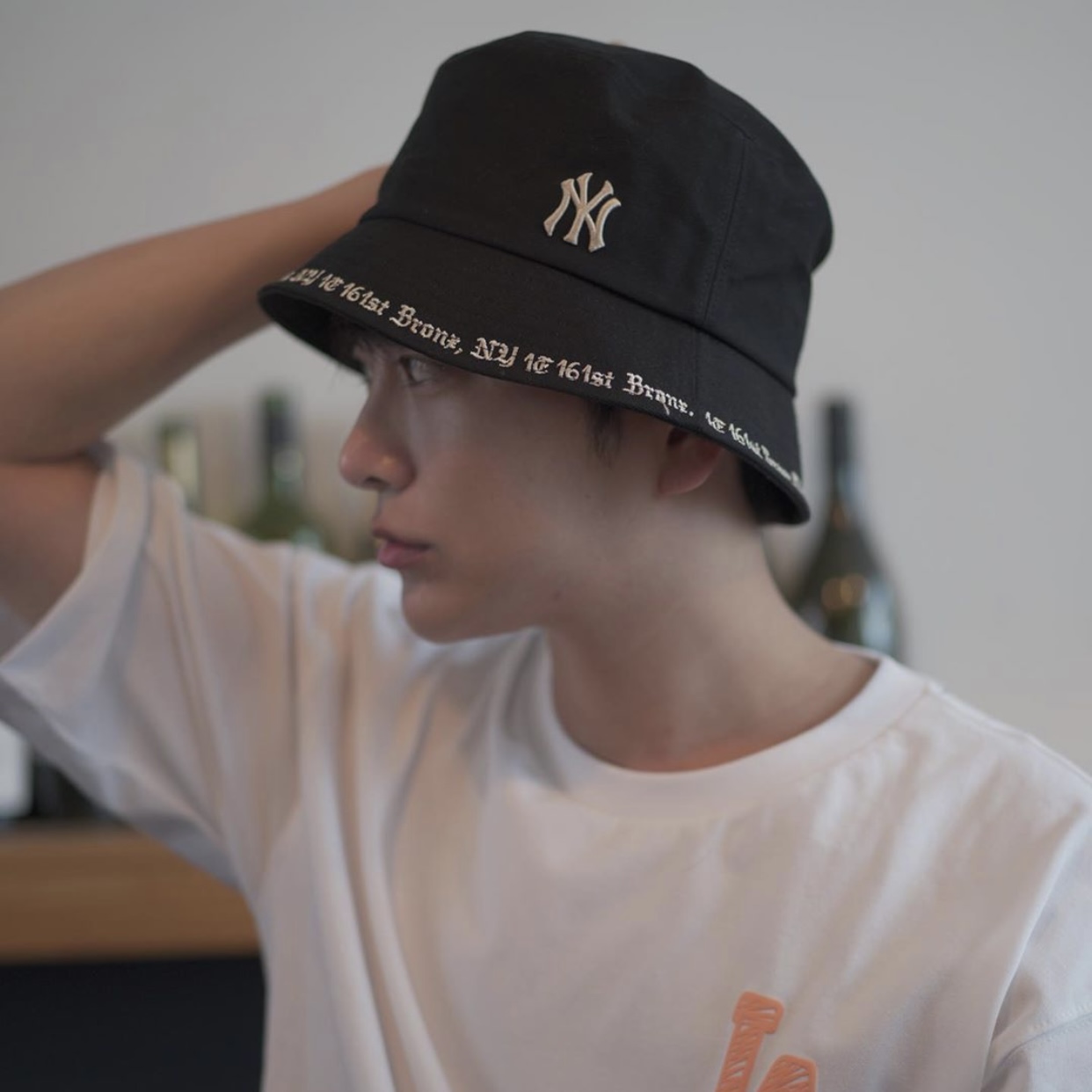 หมวก NY แบรนด์ MLB KOREA ทรง Bucket สีดำ | HARUDAYSHOP