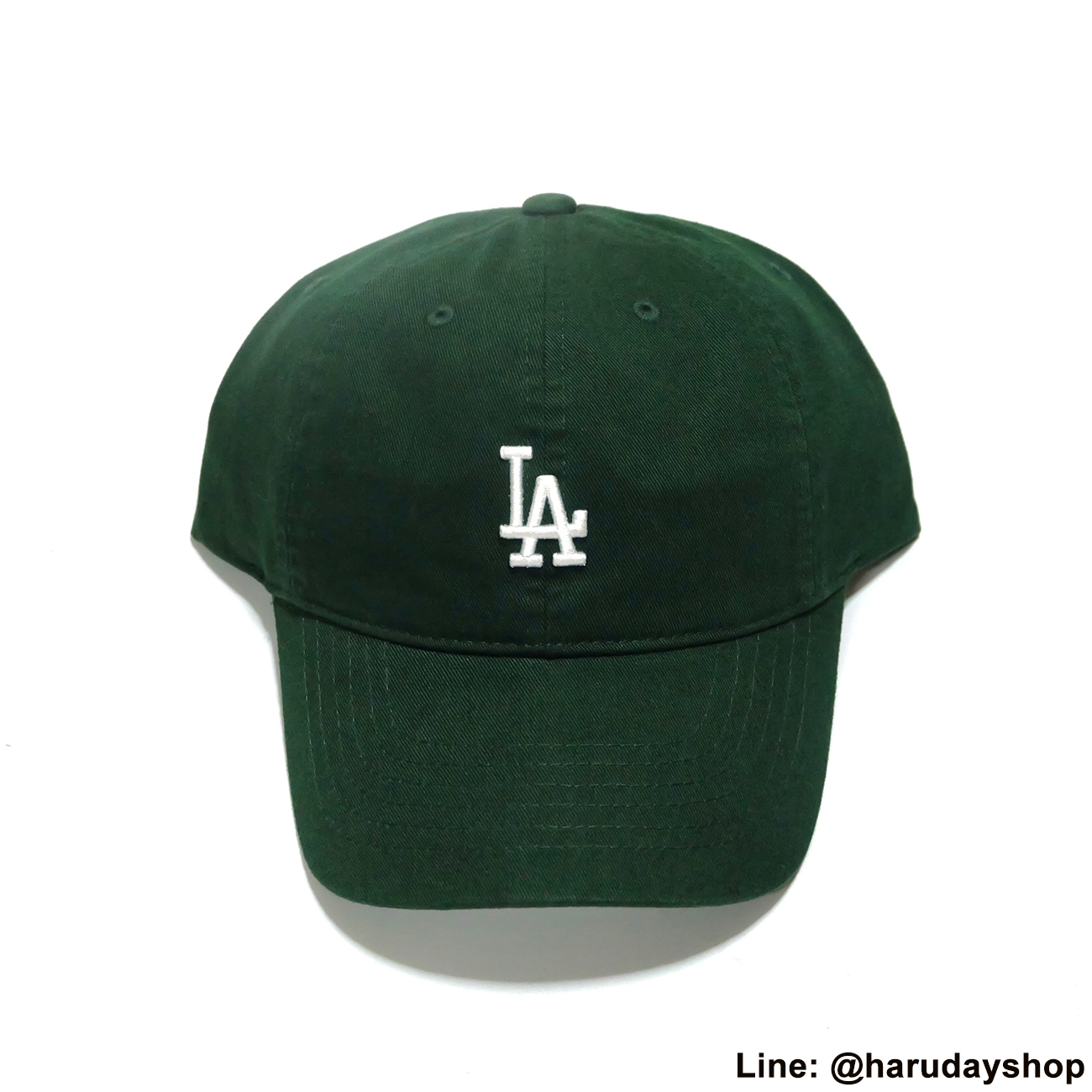 หมวก LA แบรนด์ MLB KOREA สีเขียวปักขาว โลโก้เล็ก