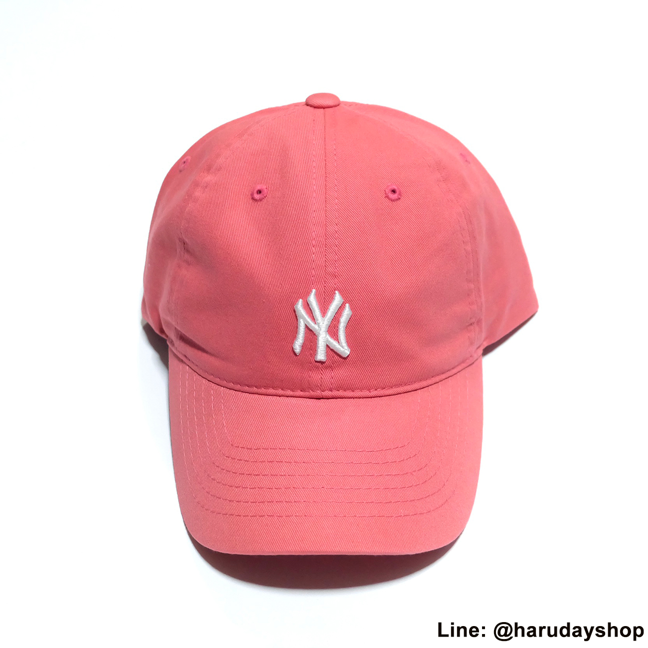 หมวก NY แบรนด์ MLB KOREA สีชมพู โลโก้เล็ก