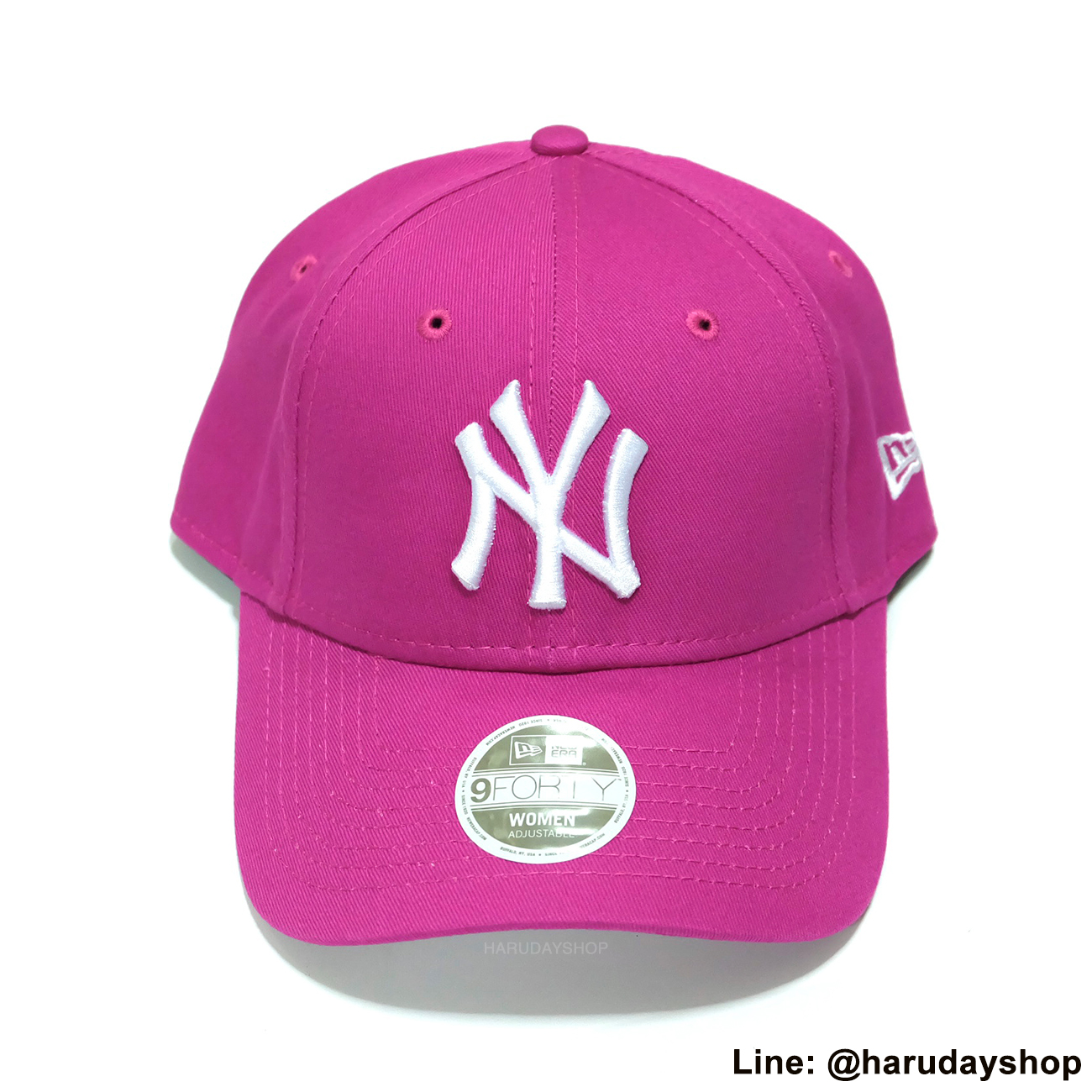 หมวก NY แบรนด์ NEW ERA สีชมพูปักขาว