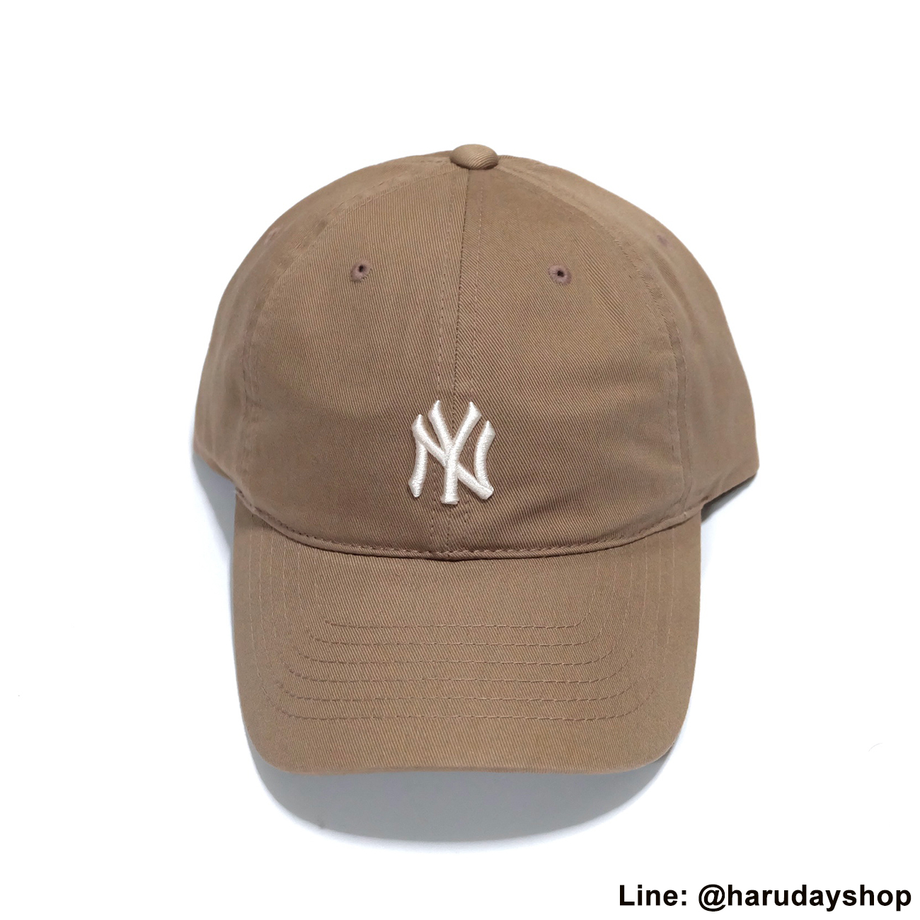 หมวก NY แบรนด์ MLB KOREA สีน้ำตาลปักขาว โลโก้เล็ก