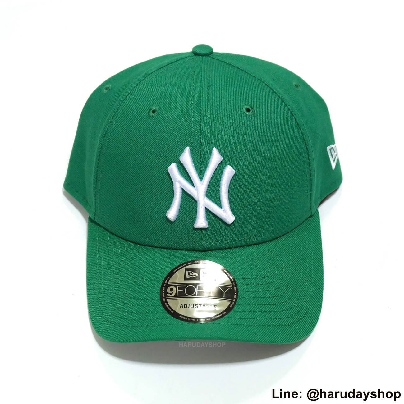 หมวก NY แบรนด์ NEW ERA สีเขียวปักขาว