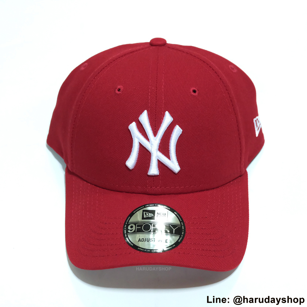 หมวก NY แบรนด์ NEW ERA สีแดงปักขาว