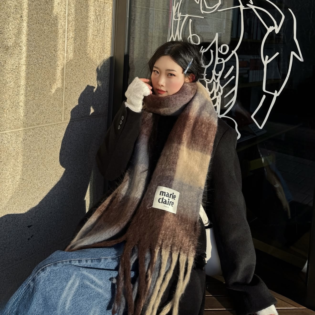 ผ้าพันคอ marie claire สีน้ำตาล